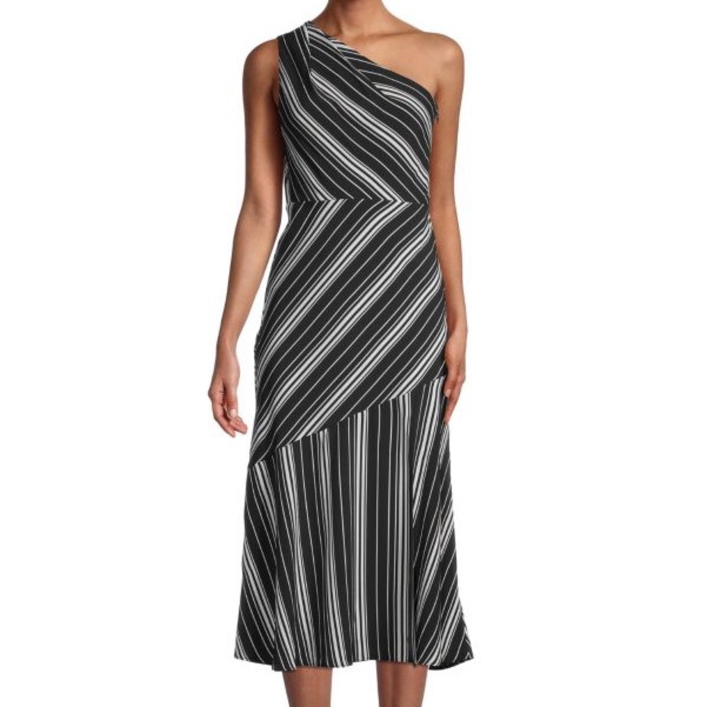 Sam Edelman Striped One Shoulder Midi Dress 2 NEW